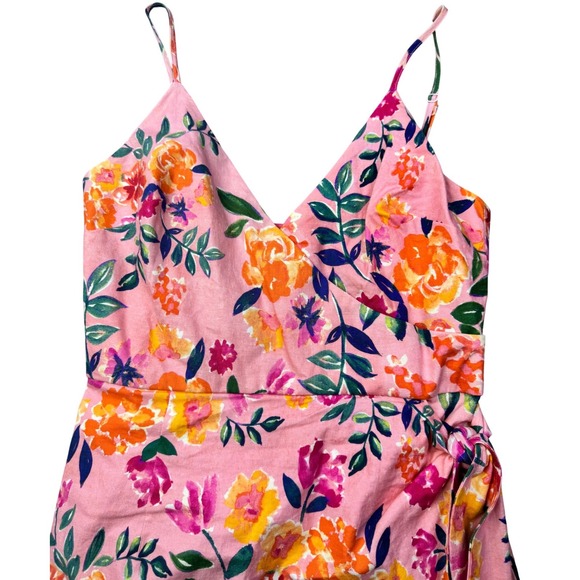 LOVERS + FRIENDS Orchid Dress Sunset Floral Wrap Midi Dress Linen Blend Medium - Picture 5 of 14